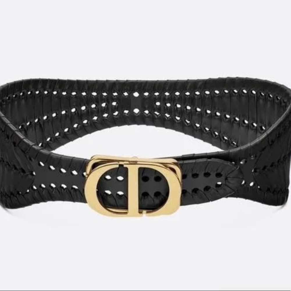 CHRISTIAN DIOR
Black Braided Calfskin Leather Montaigne 30 Waist Belt Size 75